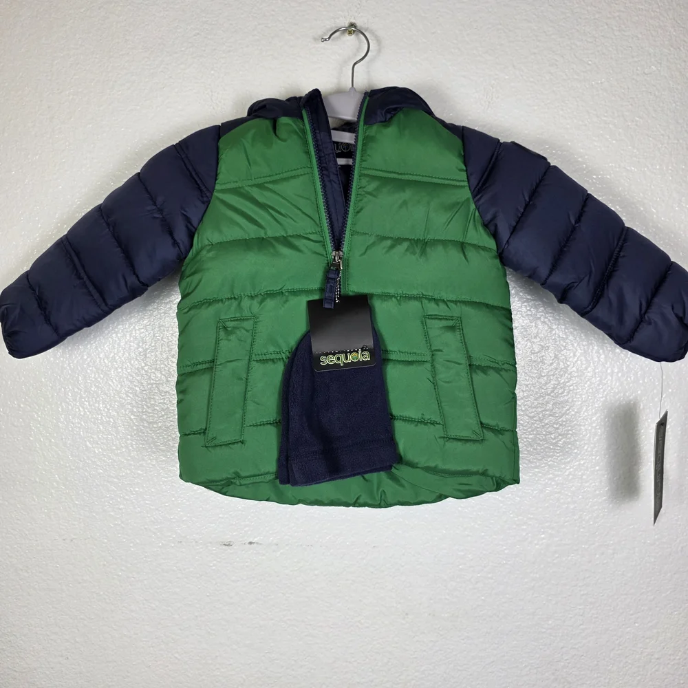 Sequoia Jacket & Hat Boys Coat Hooded Kelly Green Size 18M‎